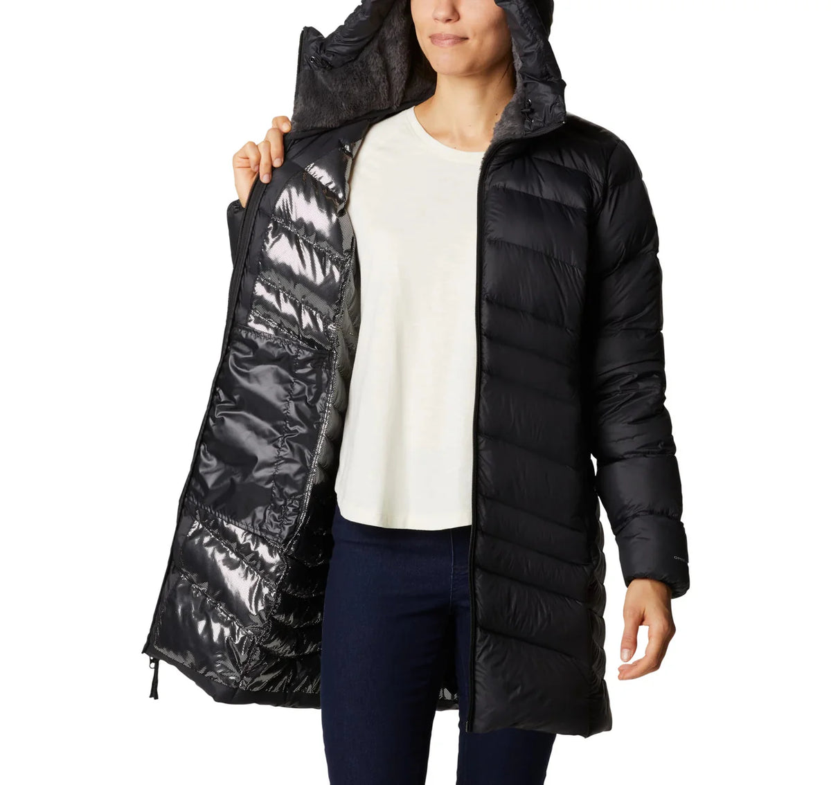 Women's Autumn Park Down Hooded Mid Jacket Black